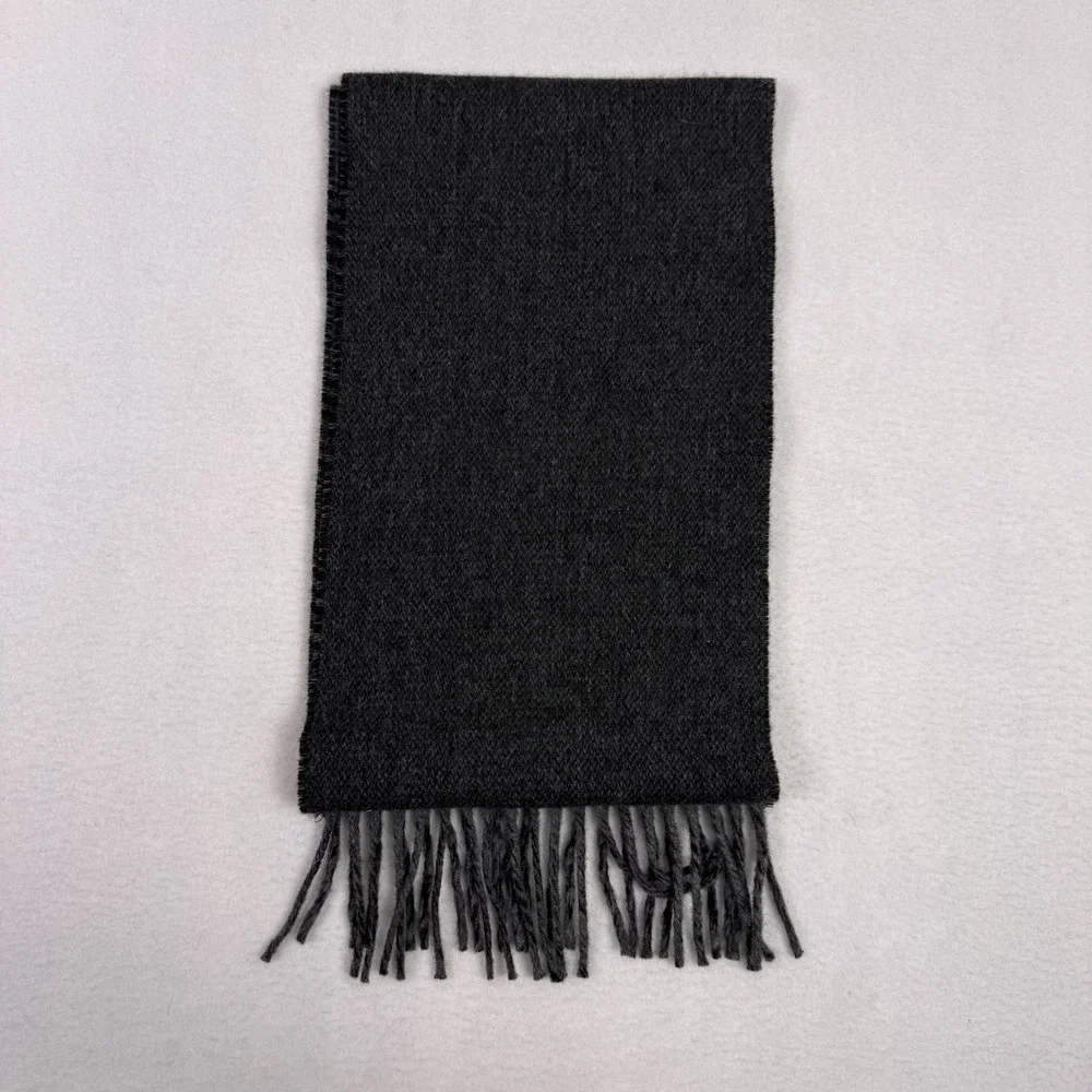 Polo Ralph Lauren Black 100% Lambswool Scarf Purple Pony Fringe Made In‎ Italy